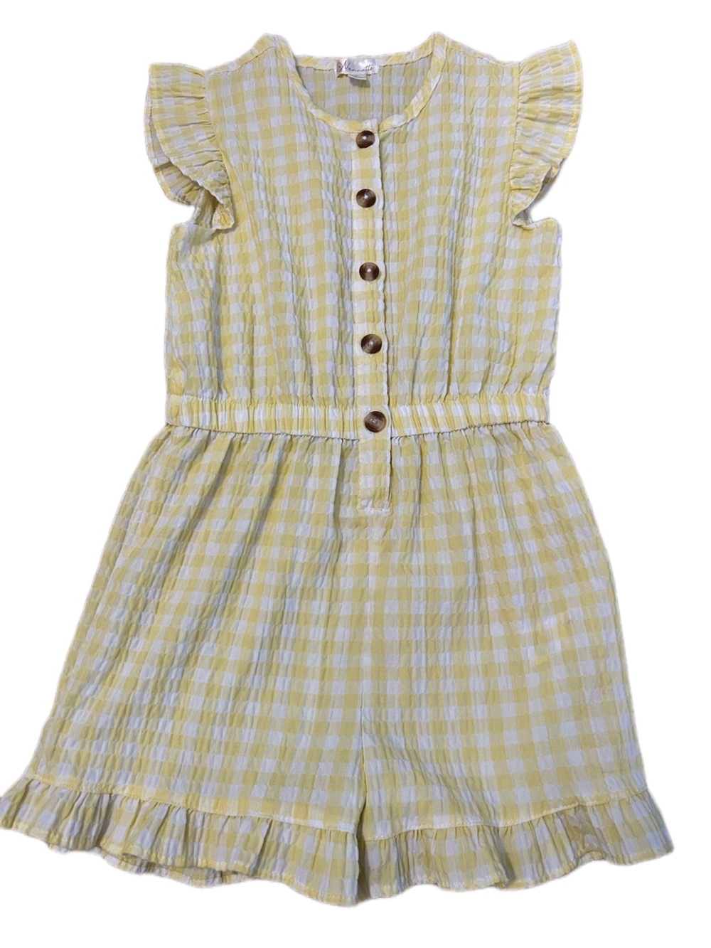 Girls Nannette Yellow and White Gingham Button-Front Romper